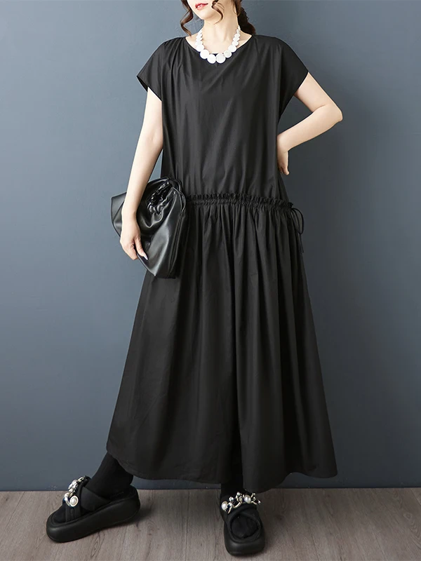ฤดูร้อน 2025 ผู้หญิงหลวม Fit Faionable Midi Dr ไม้ ain Ruffle และ Dstring Splice Ele Aosphere เสื้อกั๊ก Dr
