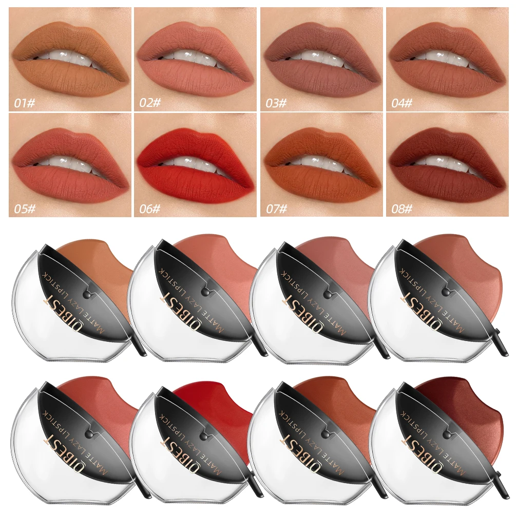 QIBEST Lip-shaped Waterproof Nude Matte Lazy Lipstick Temperature Color Changing Lipstick Moisturizing Long Lasting Lip Stain