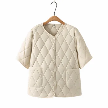 حجم كبير سترة المرأة الخريف موضة جديدة فضفاضة رقيقة قصيرة الأكمام معطف مبطّن 315