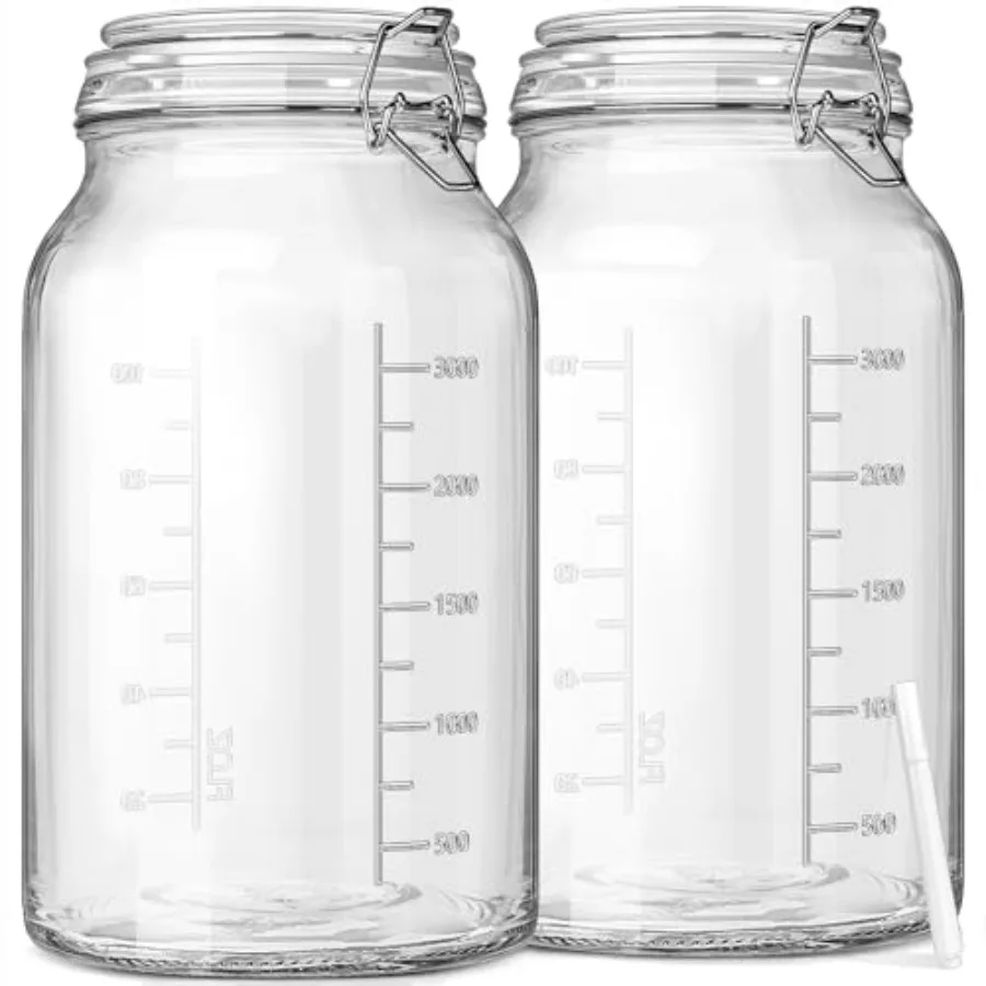 

1 Gallon Super Wide Mouth Glass Storage Jars with Airtight Lids and 2 Measurement Marks Leak Proof Glass Container with Hinged