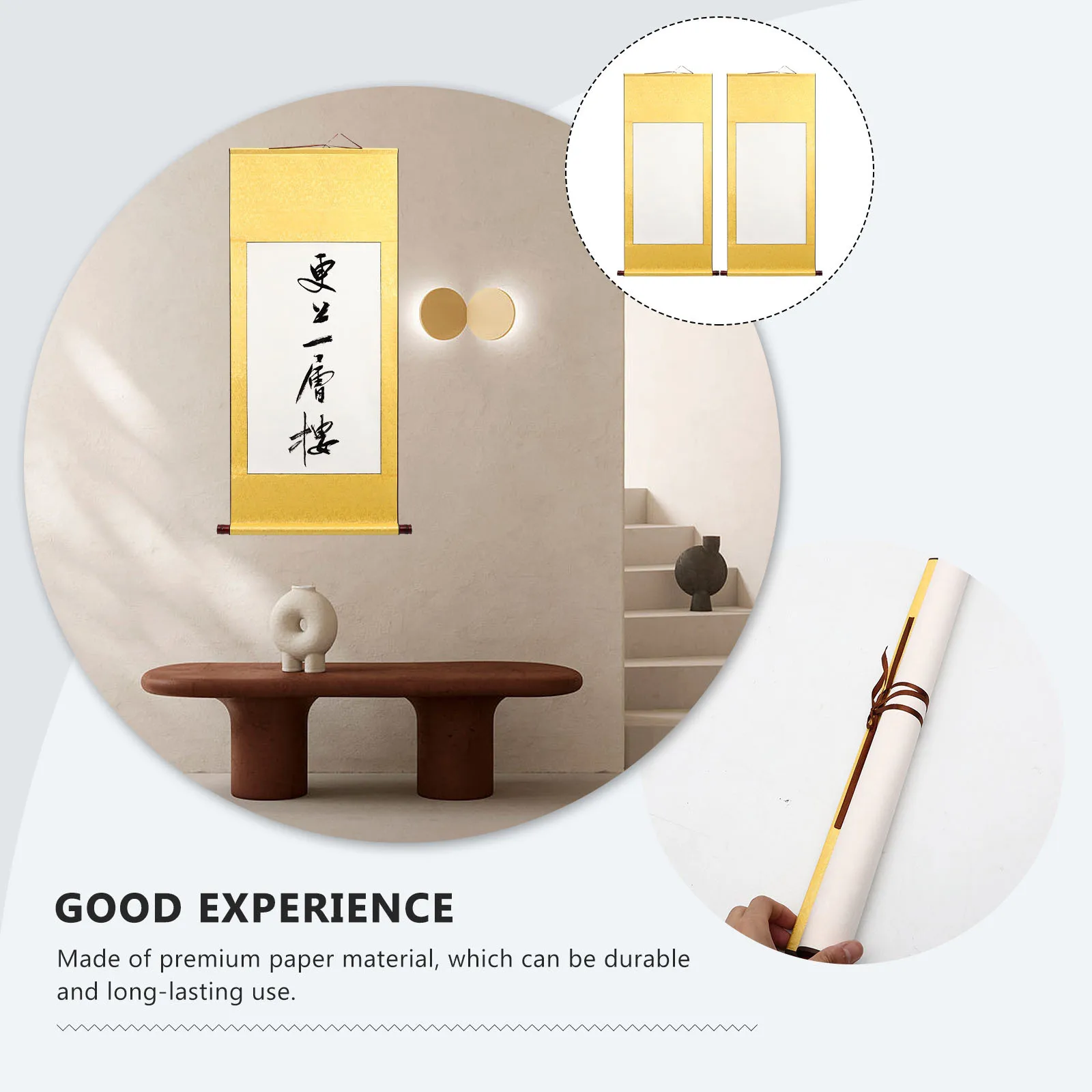 

2pcs Blank Scroll Paper Premium Portable Calligraphy Practice Sheet Chinese Art Office Decoration Wall Hanging