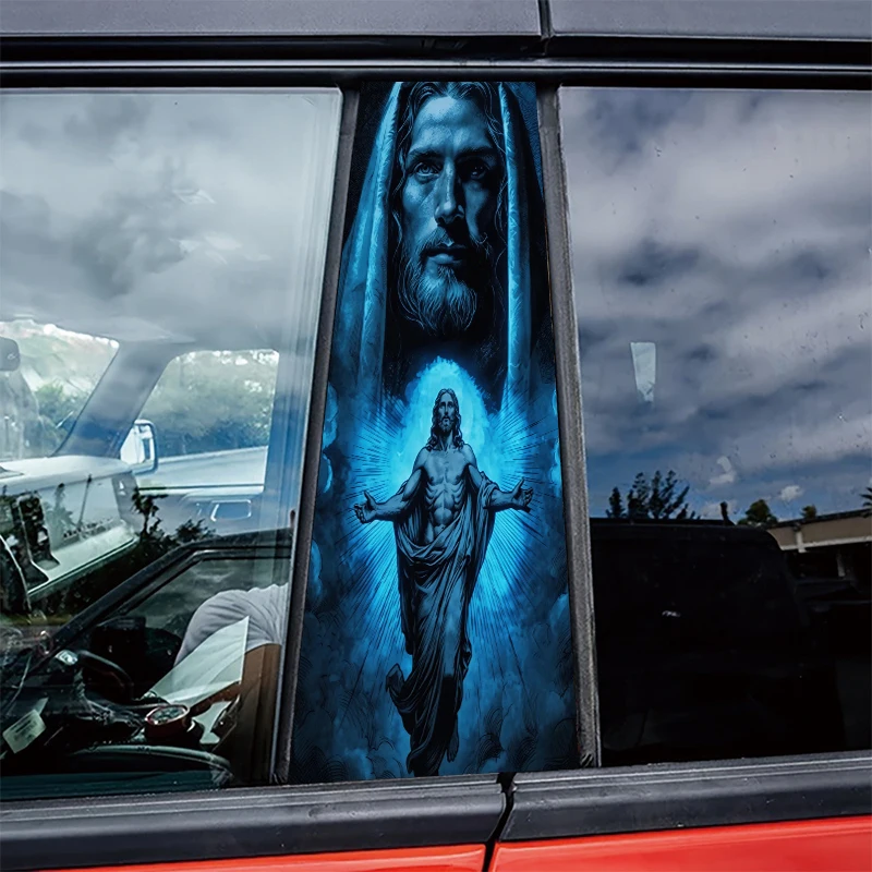 

2pcs Car Center Pillar Window Film Jesus Christ Glossy protective polyethylene film