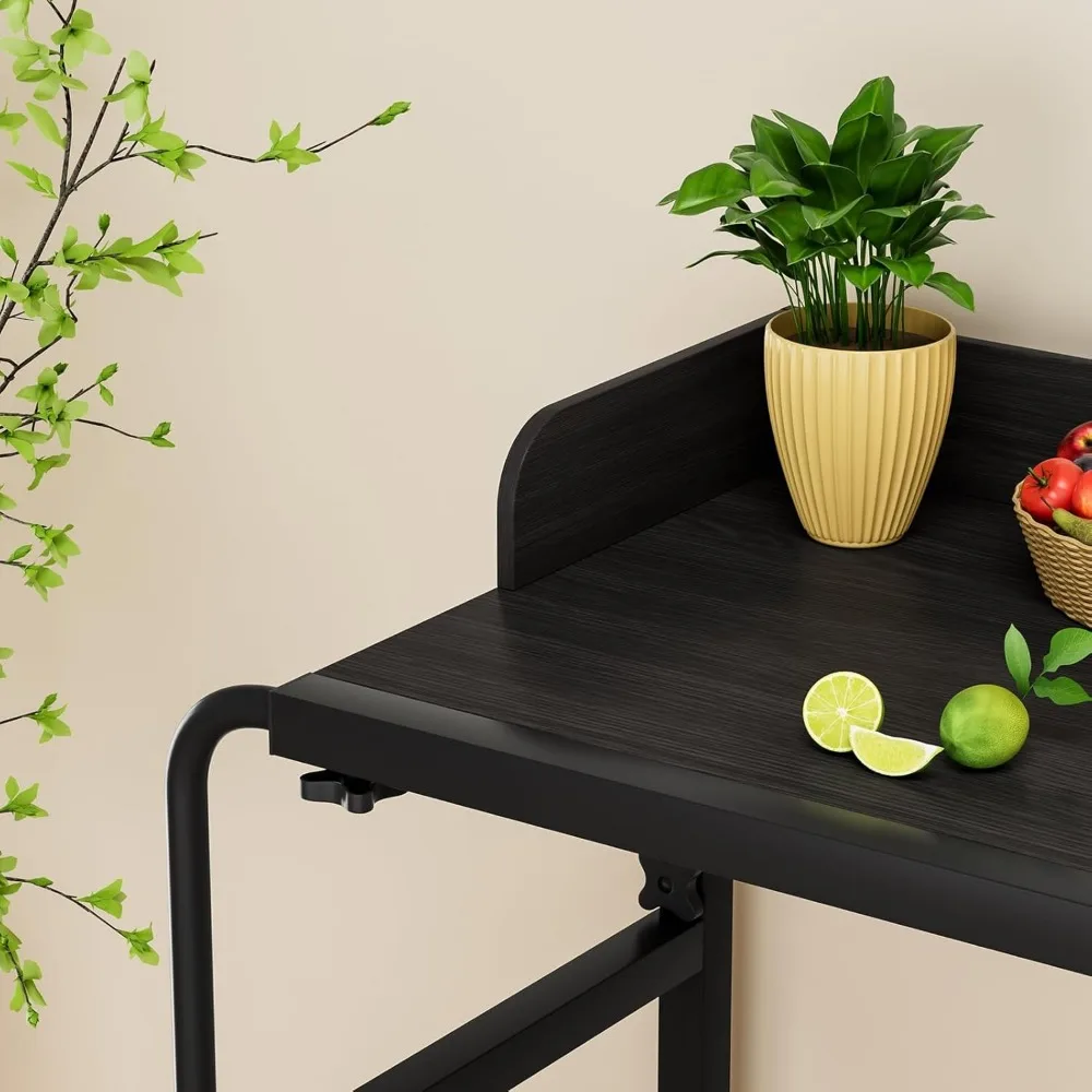 Adjustable Height Overbed Table, Rolling Overbed Bedside Desk with Raised Baffle and Spacious Desktop, Over BedTable with Wheels