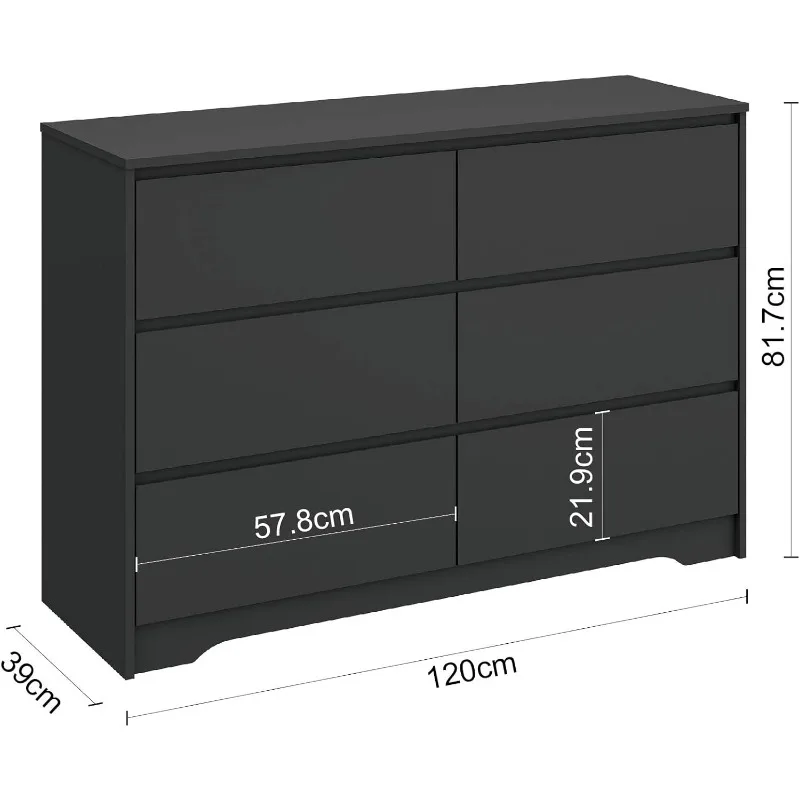 Cómoda doble moderna de 6 cajones, cómoda ancha de madera con 6 cajones profundos, cajón lateral de almacenamiento en el suelo