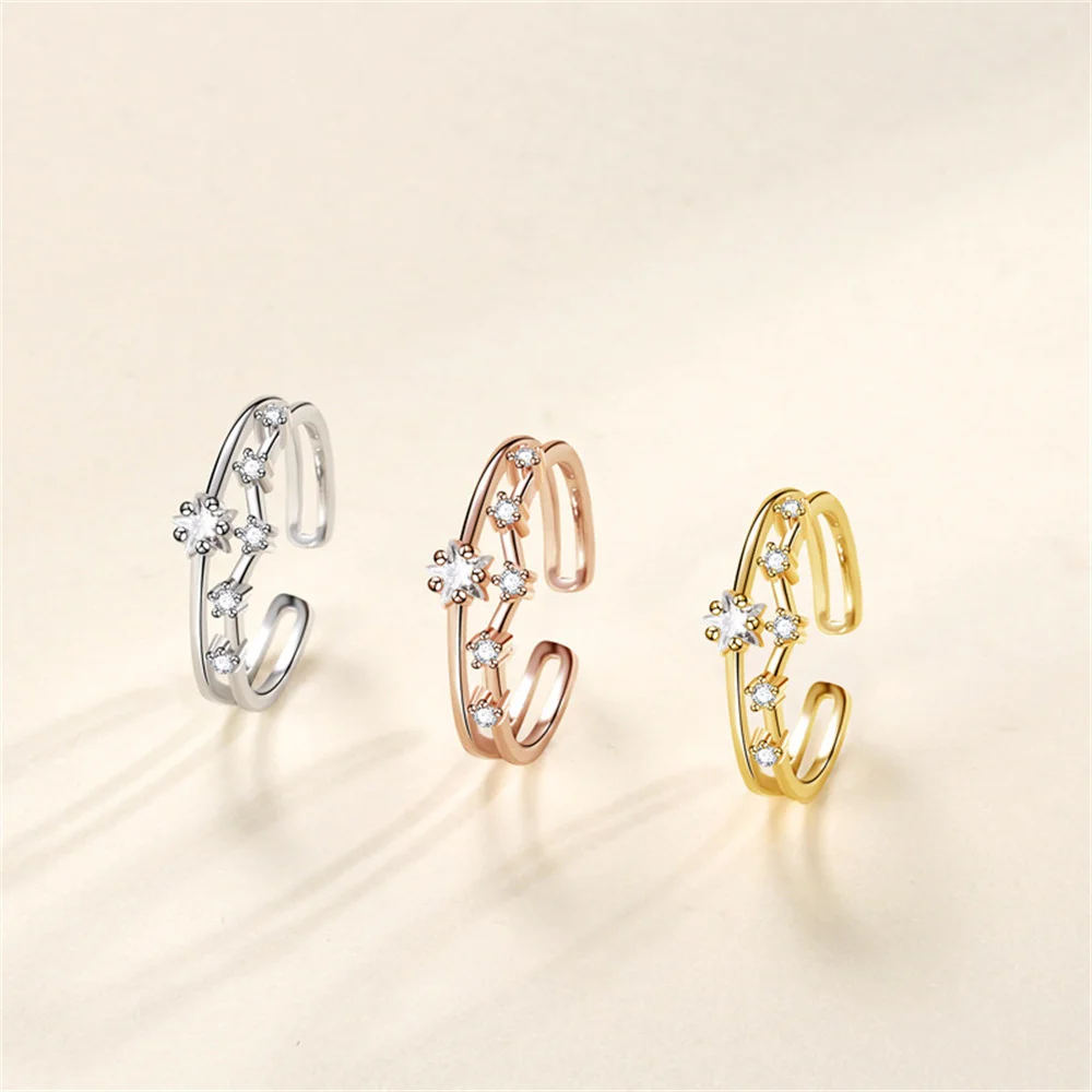 

Korean S925 Silver Star Ring - Shiny Zircon, Simple Versatile Viral Open Women's
