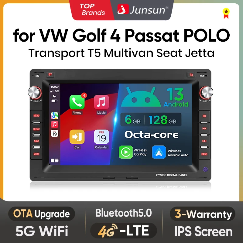 Junsun 7 "Wireless Carplay Android Auto Auto Radio für VW Golf 4 Passat POLO Transport T5 Sitz Jetta Stereo GPS Multimedia Player