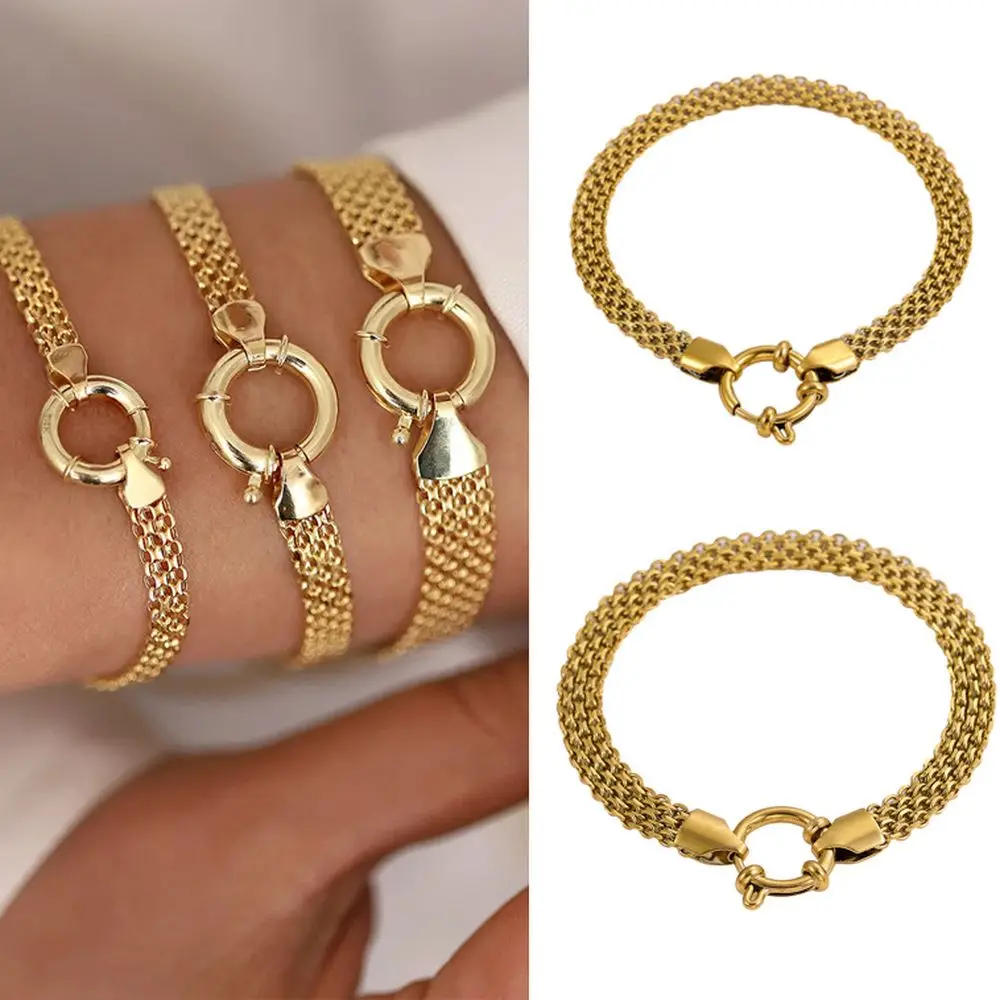 CARLIDANA Waterproof Non Tarnish Stainless Steel Carabiner Clasp Mesh Chain Bracelet Sailor Lock Bracelets for Jewelry Making
