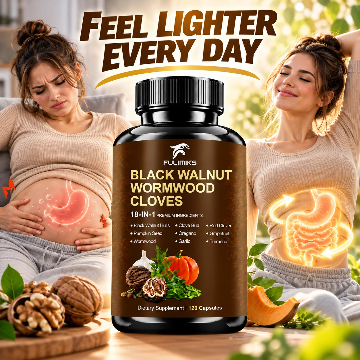 Black Walnut Wormwood Supplement, Support Gut Cleanse, Digestive Comfort, Intestinal Balance & Immune Health,with Oregano Garlic