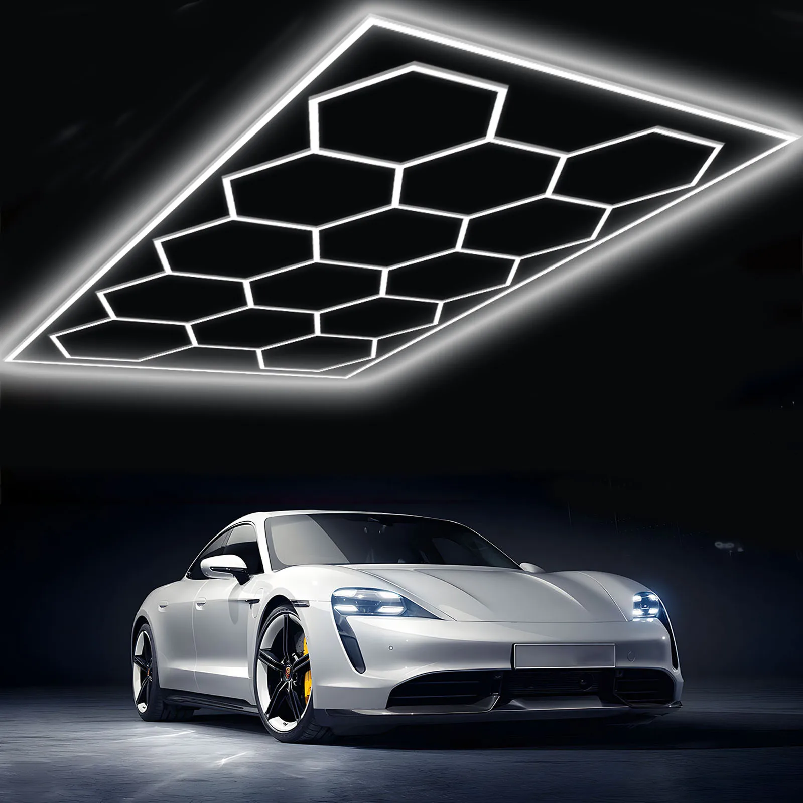 14-pack zeshoekige LED-plafondlamp, 680W 6500K honingraat LED-verlichting garagelamp, doe-het-zelf werkplaats garage studio LED-licht