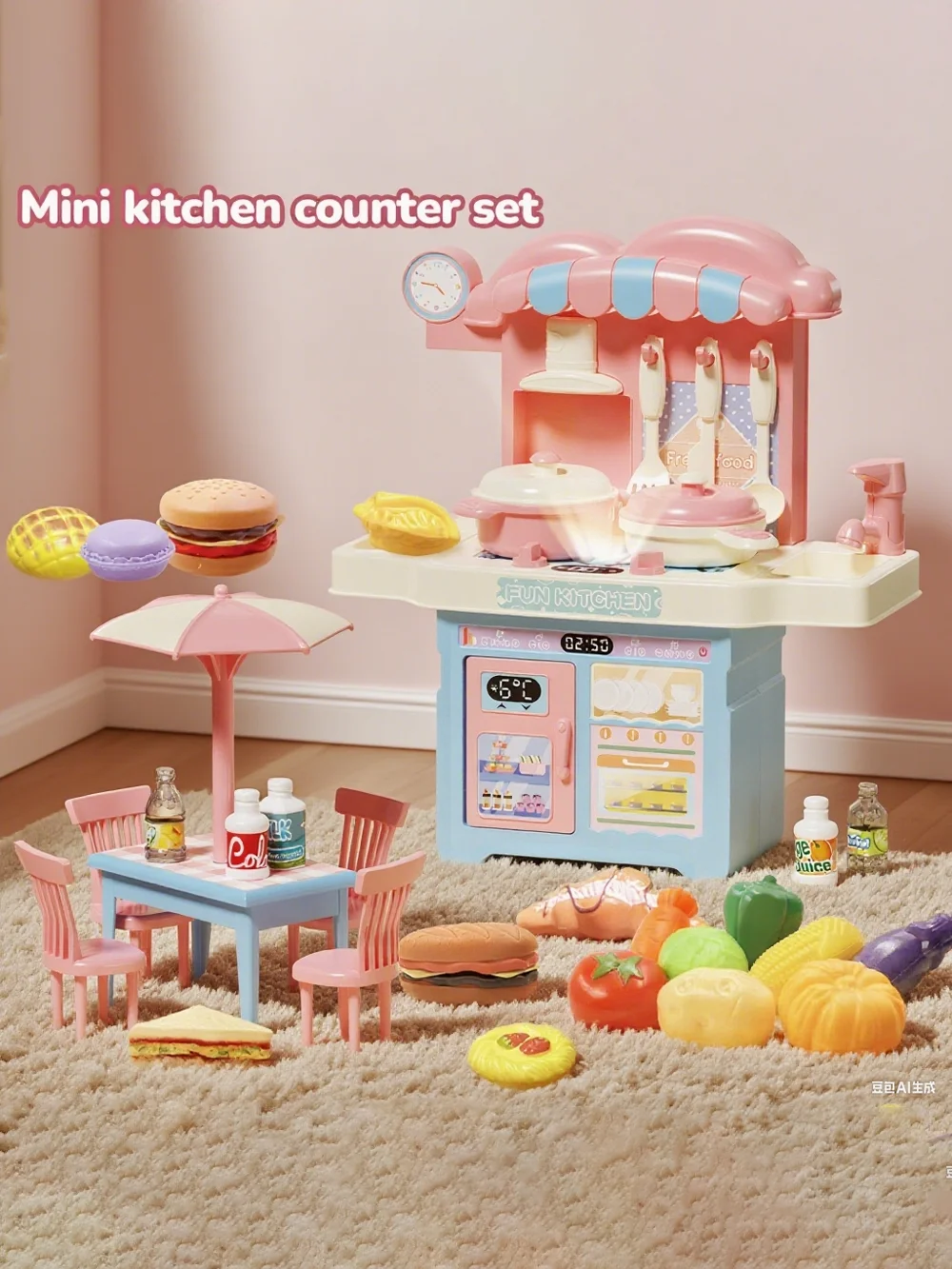 Kids Pretend Play House Simulation Kitchen Appliances Playset Juicer Mixer Vacuum Toaster Set Household Educational Toys