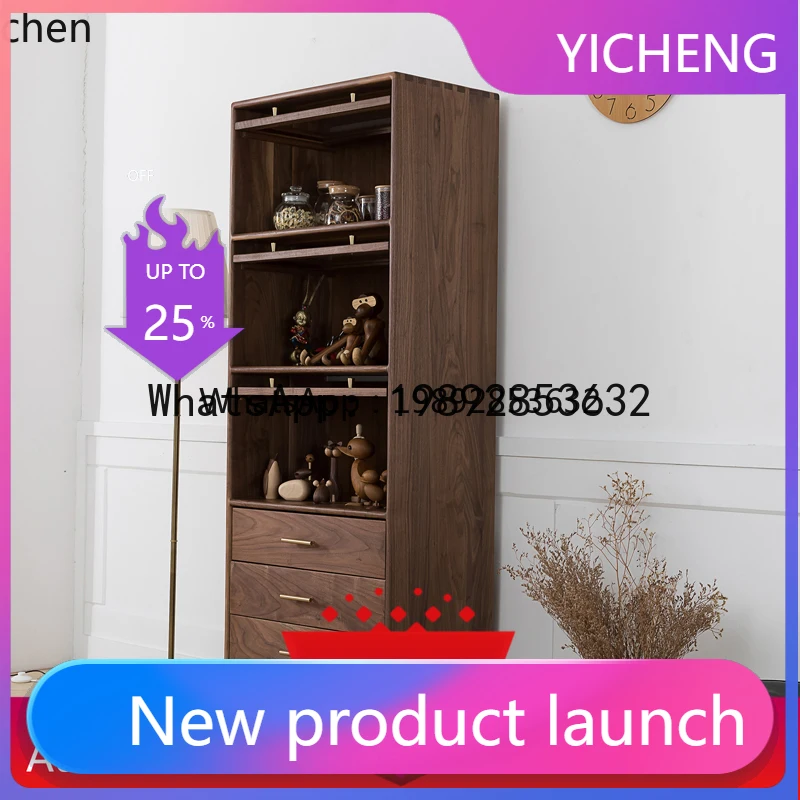 

X5 black walnut flap door all solid wood rack wine cabinet walnut glass display cabinet