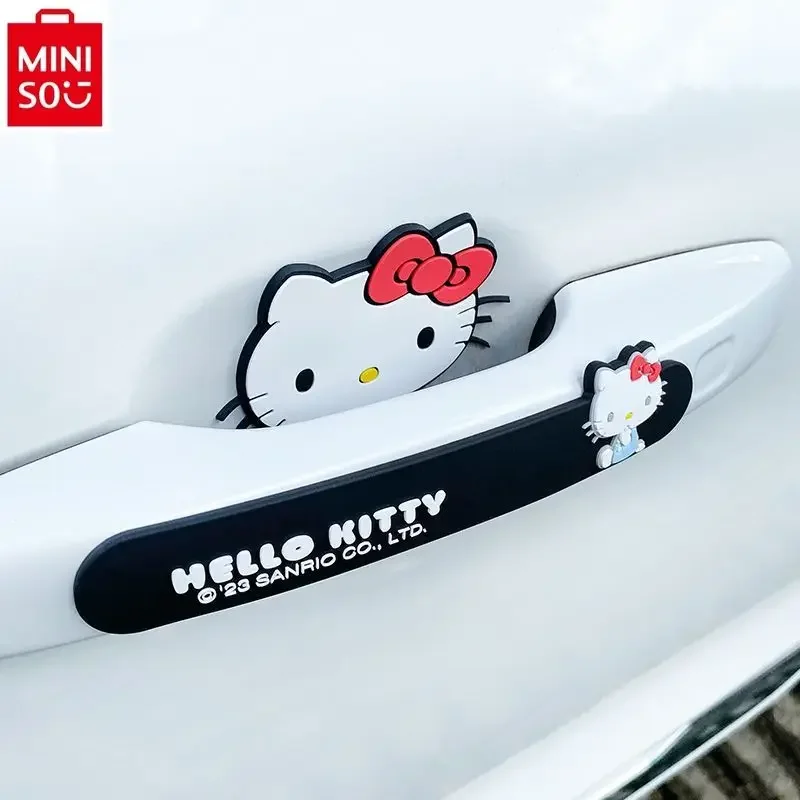 MINISO Samochodowa listwa antykolizyjna Klamka do drzwi Ochrona przed zarysowaniami Dekoracyjna naklejka Kreskówka Hello Kitty Akcesoria