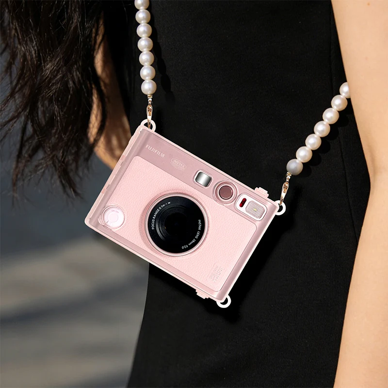 MINI EVO – przezroczyste, różowe etui ochronne, przenośne, do aparatu Fujifilm Instax EVO, odporne na wstrząsy, idealne na podróże. — zdjęcie produktu 4