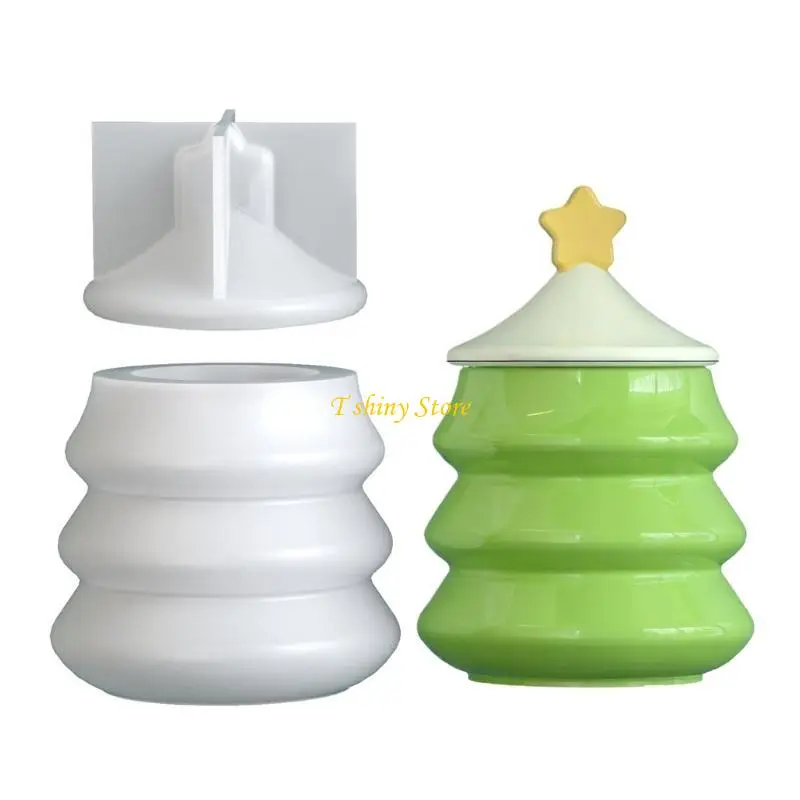 N58F Flexible Star Shaped Christmas Tree Silicone Mold Suitable for Resin Storage Jars Craft Projects with Detachable Lid