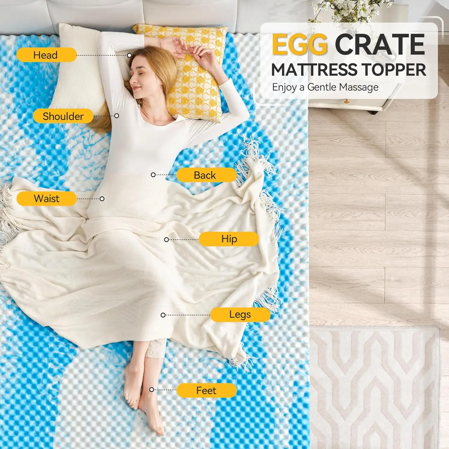 مرتبة علوية من إسفنج الذاكرة مقاس 2 بوصة، وسادة مرتبة ناعمة لتخفيف آلام الظهر، غطاء سرير، CertiPUR-US #2