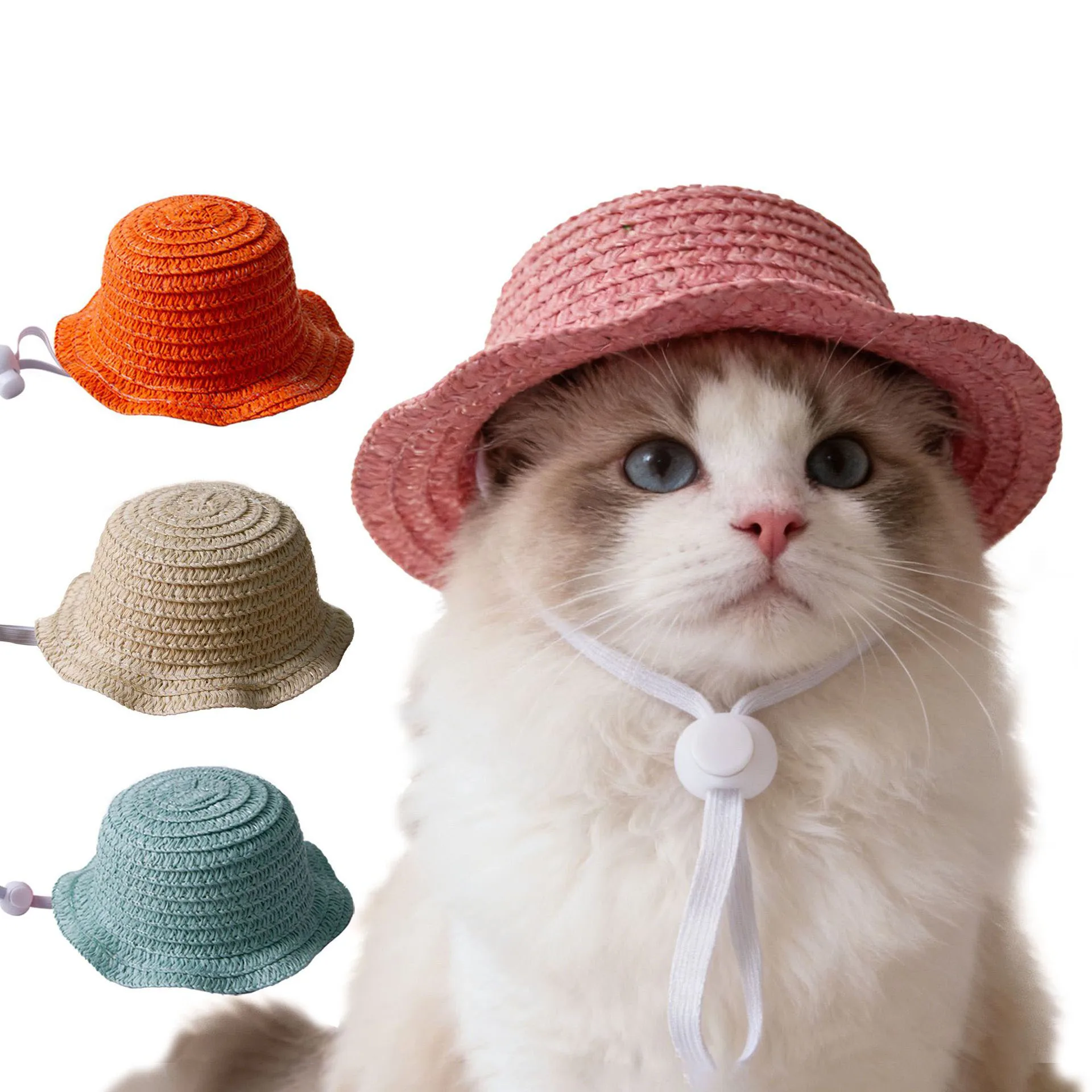 Niedlicher Strohhut für Haustiere, Mini-Sonnenhut für Katzen, Hunde, Welpen, Kätzchen, Outdoor-Sonnenschutzkappe, Haustier-Cosplay-Kostümzubehör