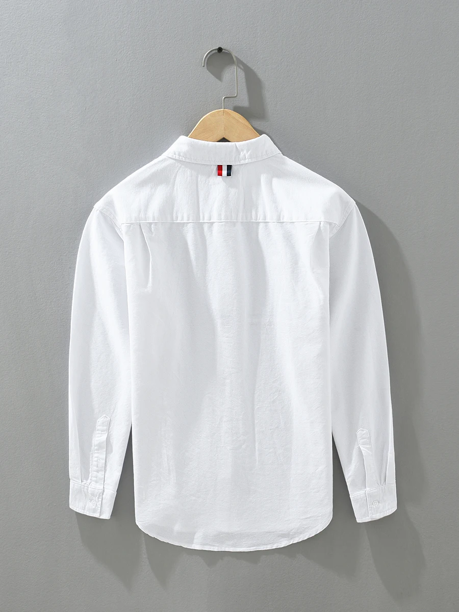

Loose Casual Long Sve Men's irt Spring Autumn Hong Kong Sle Faion Urban Cotton Ox Cloth Breathable Comfortable
