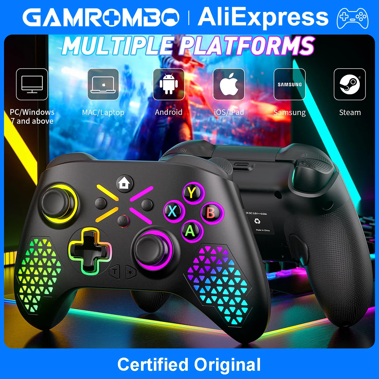

GAMROMBO Game Controllers for Xbox One/X/S/Series X/S/PC Wireless Gamepad W/RGB TURBO 6-Axis Gyro Dual Vibration Gaming Joystick