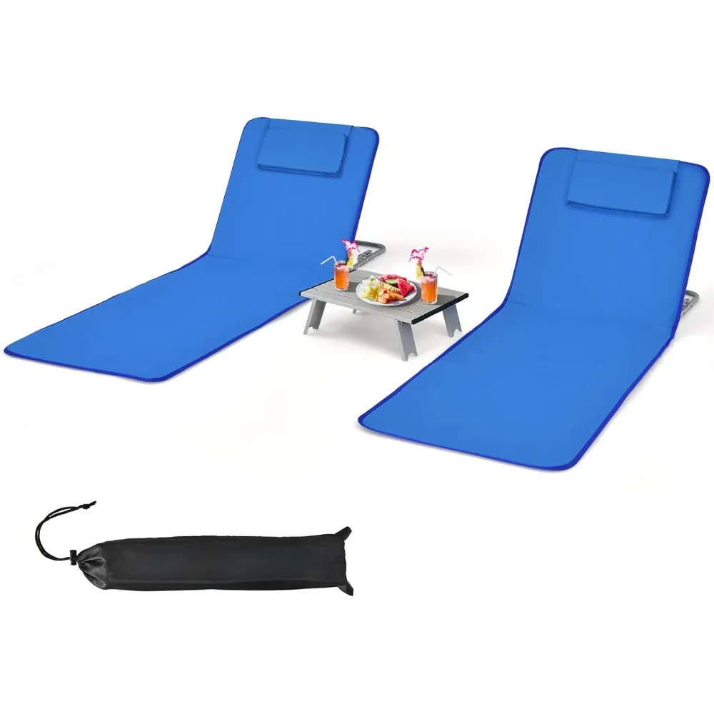 

3 Pieces Beach Chairs for Adults, Lightweight Lawn Lounge Chairs with 5 Adjustable Recline Position, Zipper Pocket, Backpack 2