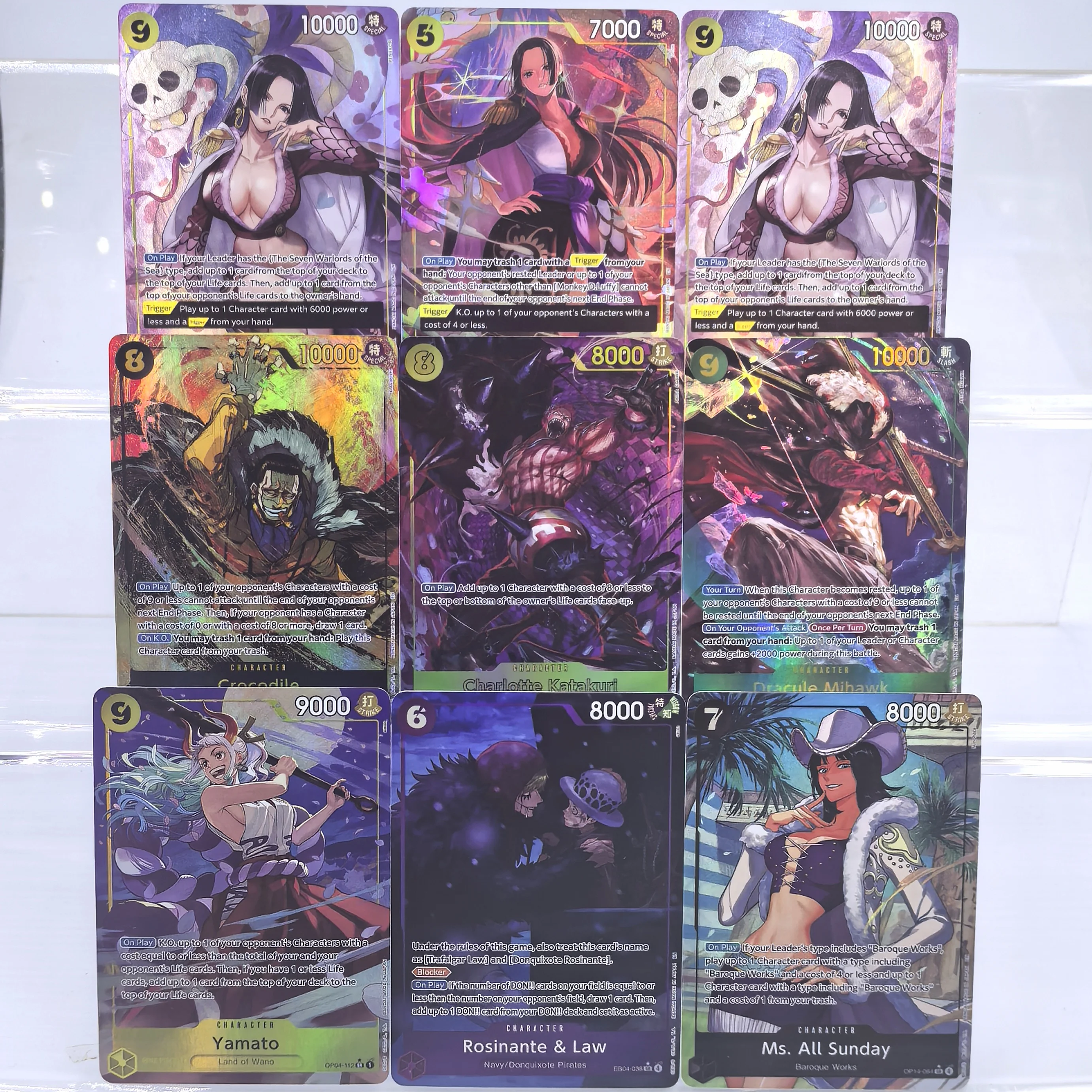One Piece TCG 2024 8pcs Boa Hancock Mihawk Yamato Textured Holo Foil DIY Rare English Collectible Trading Card NM/M Game Card