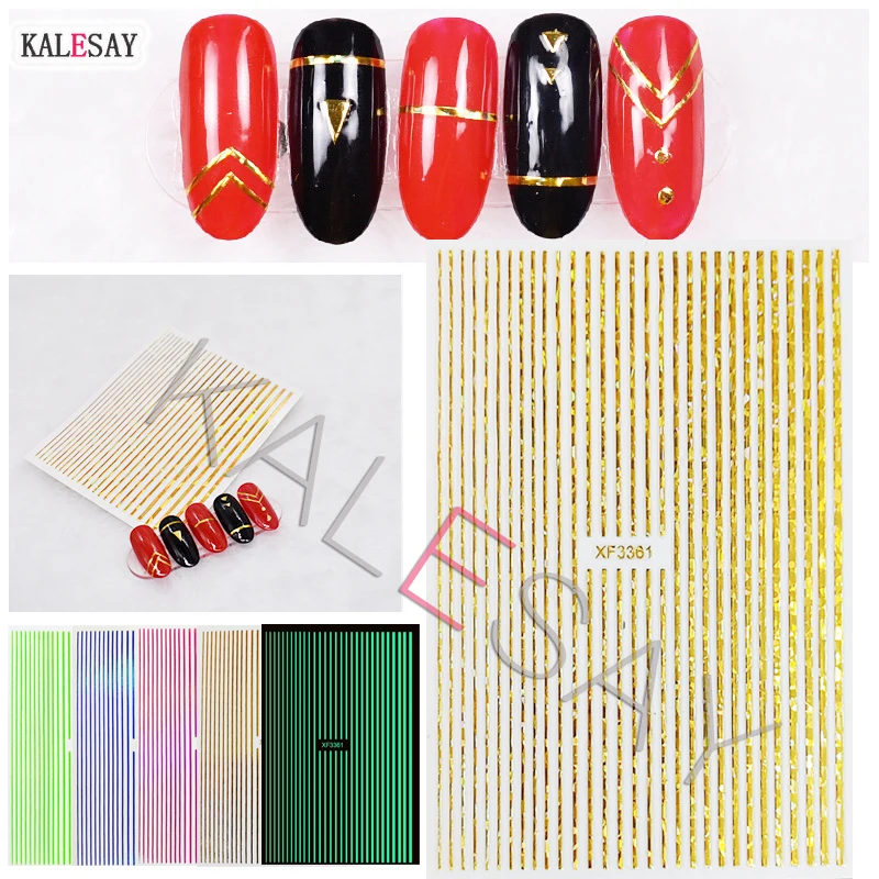 5pcs Nail Sticker 3D Manicure Gold Silver Stripe Lines Metal Strip Tape Multi size Adhesive Nail Sticker Nail Art Decoration