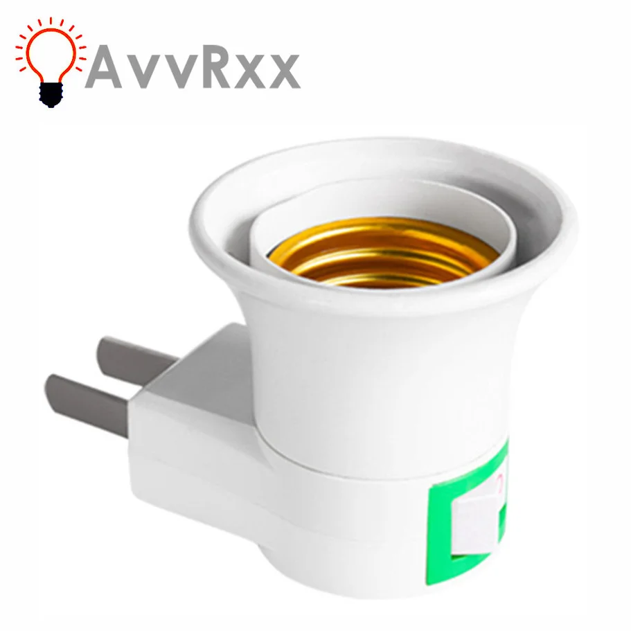 AvvRxx-Adaptador de bombilla con enchufe de la UE, convertidor de luz LED E27 de tipo Base a ca de 220V, interruptor de botón de encendido/apagado