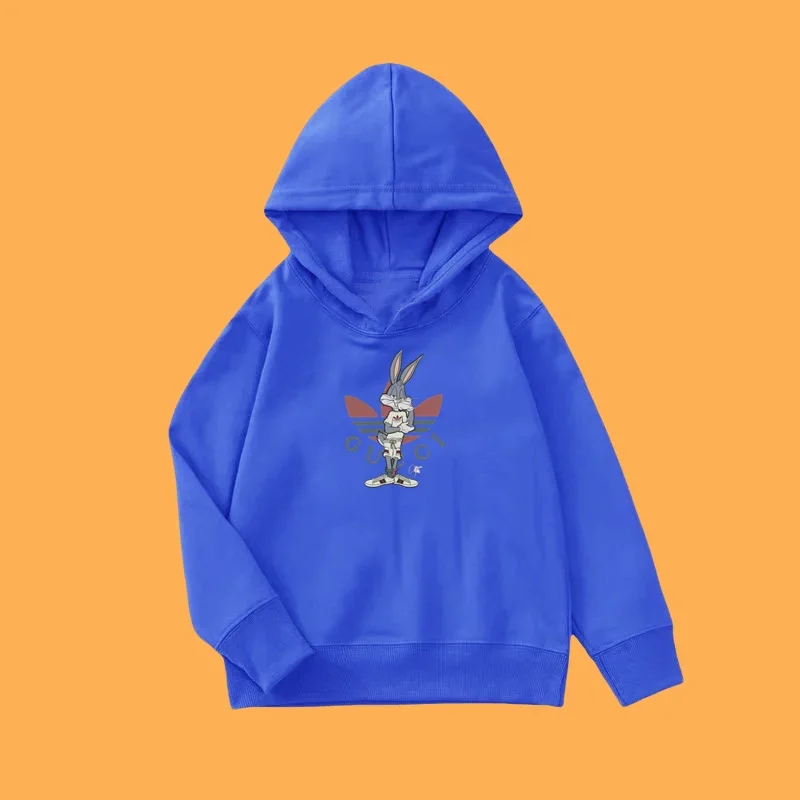 Trendy and fashionable Bugs Bunny cartoon anime children\'s hooded sweatshirt casual top for both boys and girls