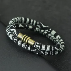 New Bohemia Cord Chain Bracelet Men Women 6mm Double Layer Tibetan Symbols Ethnic Braclet Magentic Clasp Fabric Braslet Pulseria