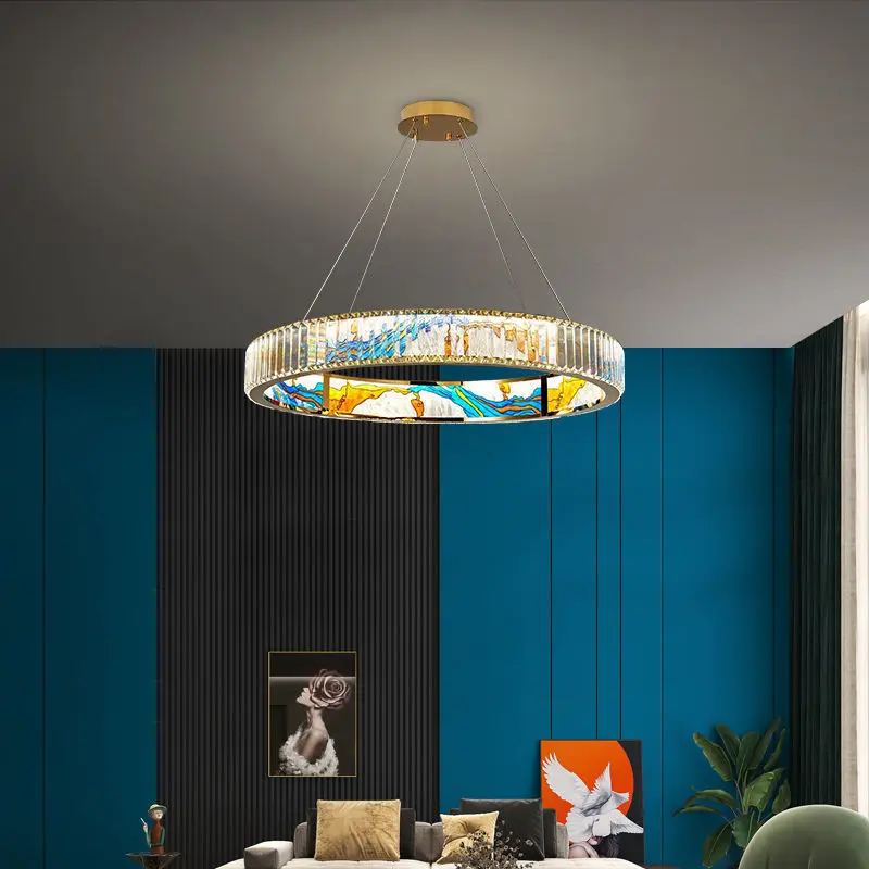 

Modern Crystal Led Chandelier Luxury Enamel Lights Home Decor Ceiling Pendant Lamp Fixtures Living Room Stair Hotel Lustres