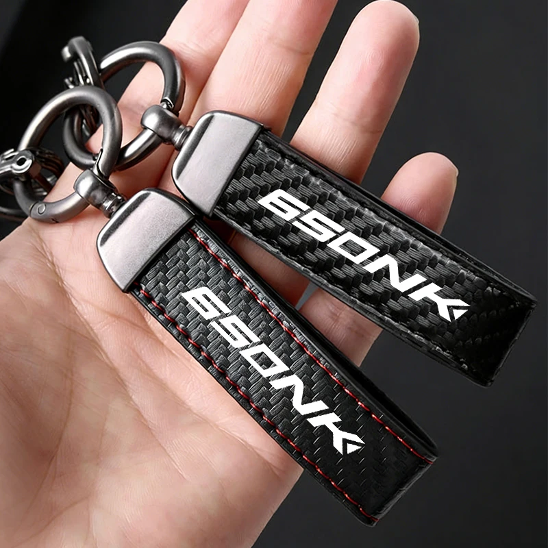 

For 650NK 650 NK NK650 NK 650 Motorcycle Carbon Fiber Patterned leather rope Keychain Keyring key ring