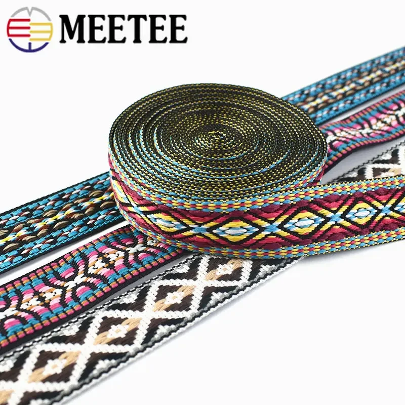 5Yards Meetee 30/38mm Jacquard Webbing Colorful Polyester Cotton Webbings Ribbon DIY Sewing Garment Bag Strap Decorative Fabric