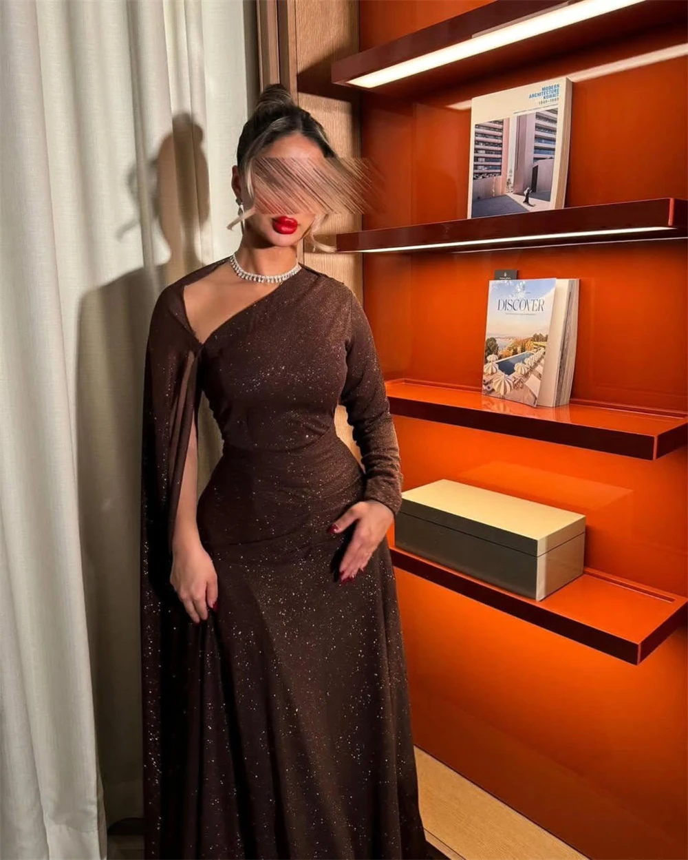 

Customized Evening Dress Simple One Shoulder Long Sleeves Party Dresses A-Line Organza Floor Length Special Occasion Gowns