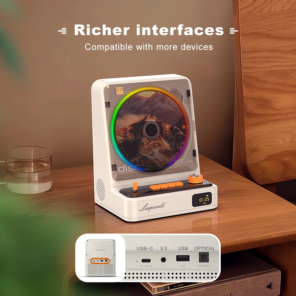 

Ретро HIFI музыкальный CD-плеер портативный CD-плеер RGB окружающий свет Bluetooth5.1 динамик 5200Amh аккумулятор перезаряжаемый оптический выход