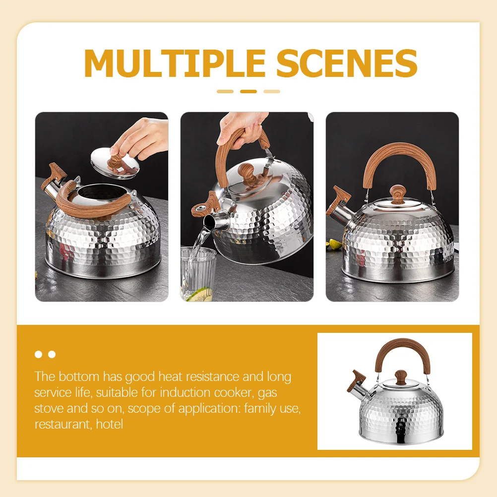 

4L Stainless Steel Kettle Large Capacity Whistling Teapot for Stovetop Electric Gas Water Boiler Wood Grain Bottom