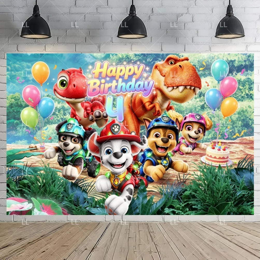Cartoon Paw Patrol 1 4 5. Geburtstag Party Dekoration Hintergrund Niedliche Hunde Welpen Fotografie Hintergrund Porträt Poster Foto Requisite – Detail 5