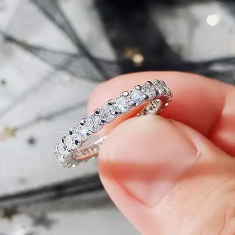 Delicate Sparkling Stainless Steel Rings With Full Circle CZ Low-key Wedding Ring Women High Quality Fashion Jewelry Accessories