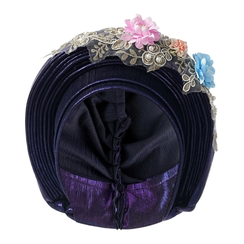 Traditional African Flower Design Turban Hat Bandana HeadWrap for Wedding Ceremony Formal Occasion Photography Headwear