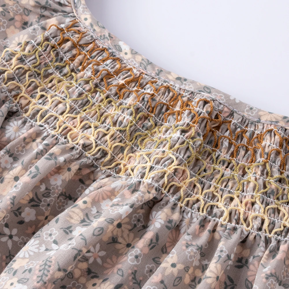 Blumen-Sommerkleid für Mädchen im Alter von 1, 2, 3, 4, 5, 6 Jahren, Smockdesign mit fliegenden Ärmeln, für Babys und Kleinkinder, tägliche süße Kleidung – Detail 17