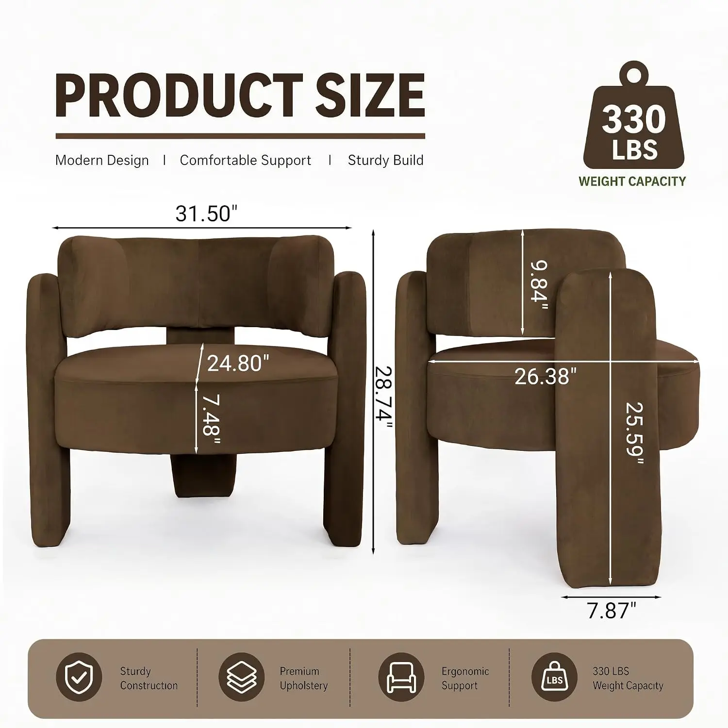 Velvet Barrel Accent Chair Set 2 3 Legs Modern Upholstered Armchair Curved Back Bedroom Reading Office, Customized