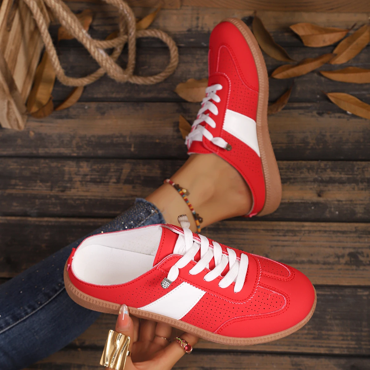 Modische neue Damen-Slipper im eleganten Schnürstil, atmungsaktive Mesh-Halbschuhe, rutschfest und bequem für Damen-Sportaktivitäten. – Detail 10
