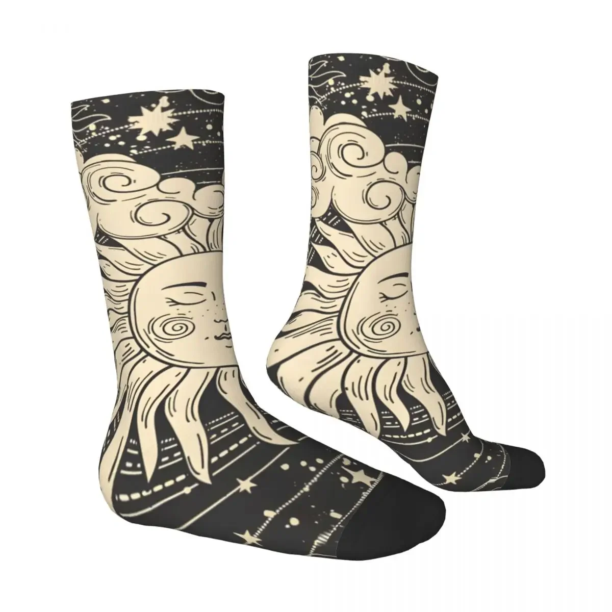 Happy Funny Men's Socks Moon And Sun Tarot Vintage Harajuku Street Style Novelty Seamless Crew Crazy Sock Gift Pattern Printed