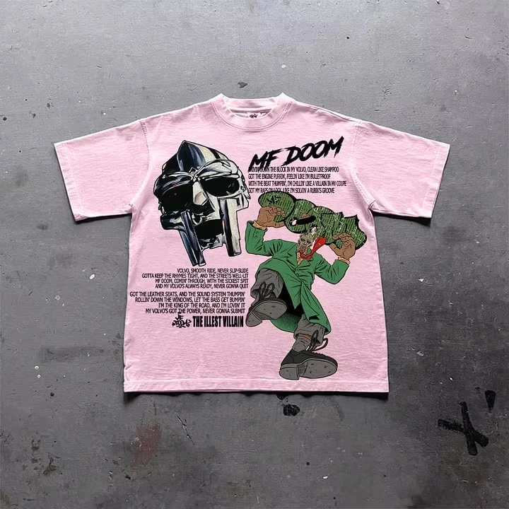 تي شيرت قطني مطبوع بنمط عتيق من Illest Villain Mf Doom يفتح الزي الفريد، تي شيرت برسومات جرافيك محبوبون الأزياء #3