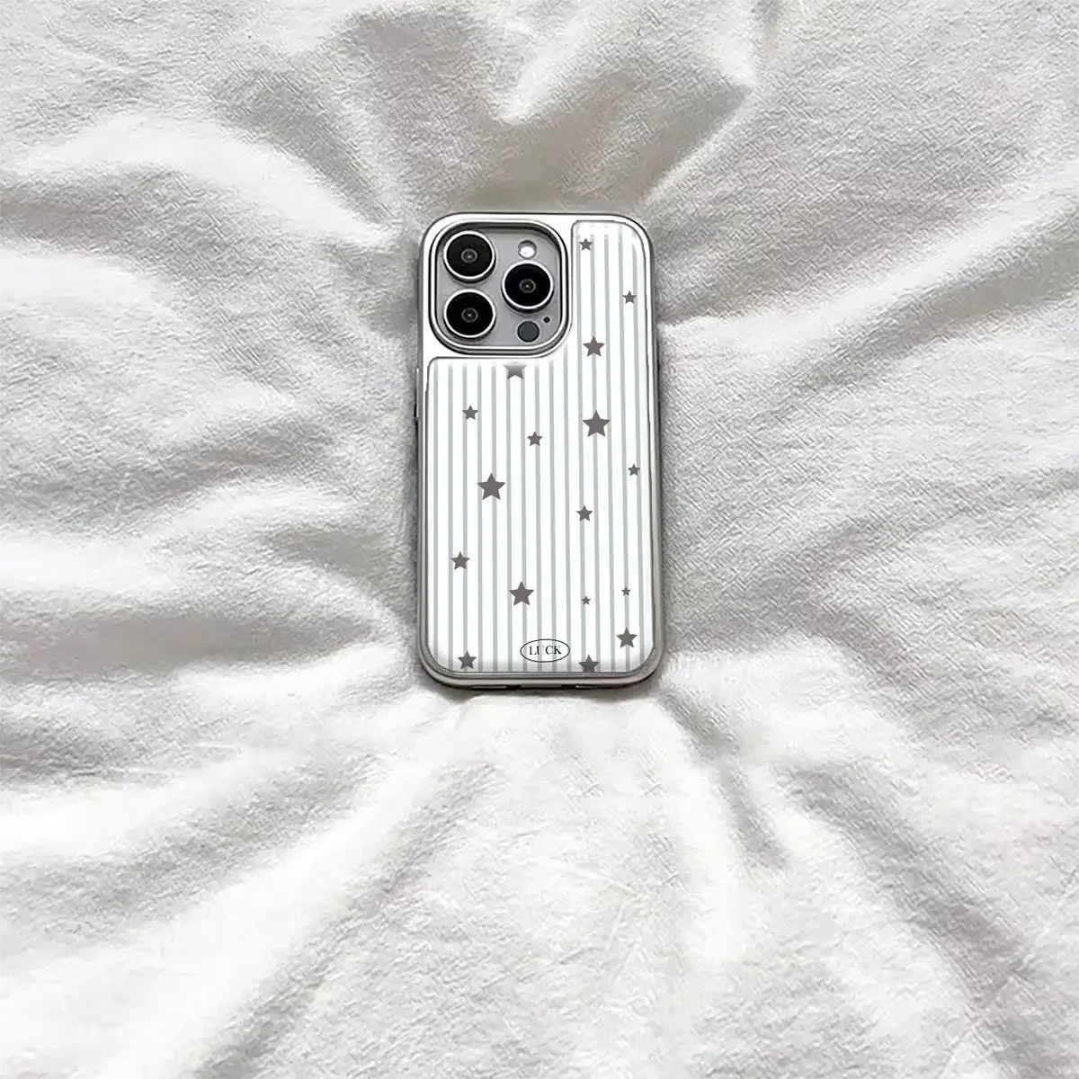 INS Style White Striped Stars Cute Electroplated Drip Glue Phone Case For iPhone 17 Air 16 Pro Max 15 14 Plus 13 12 11 16e Cover