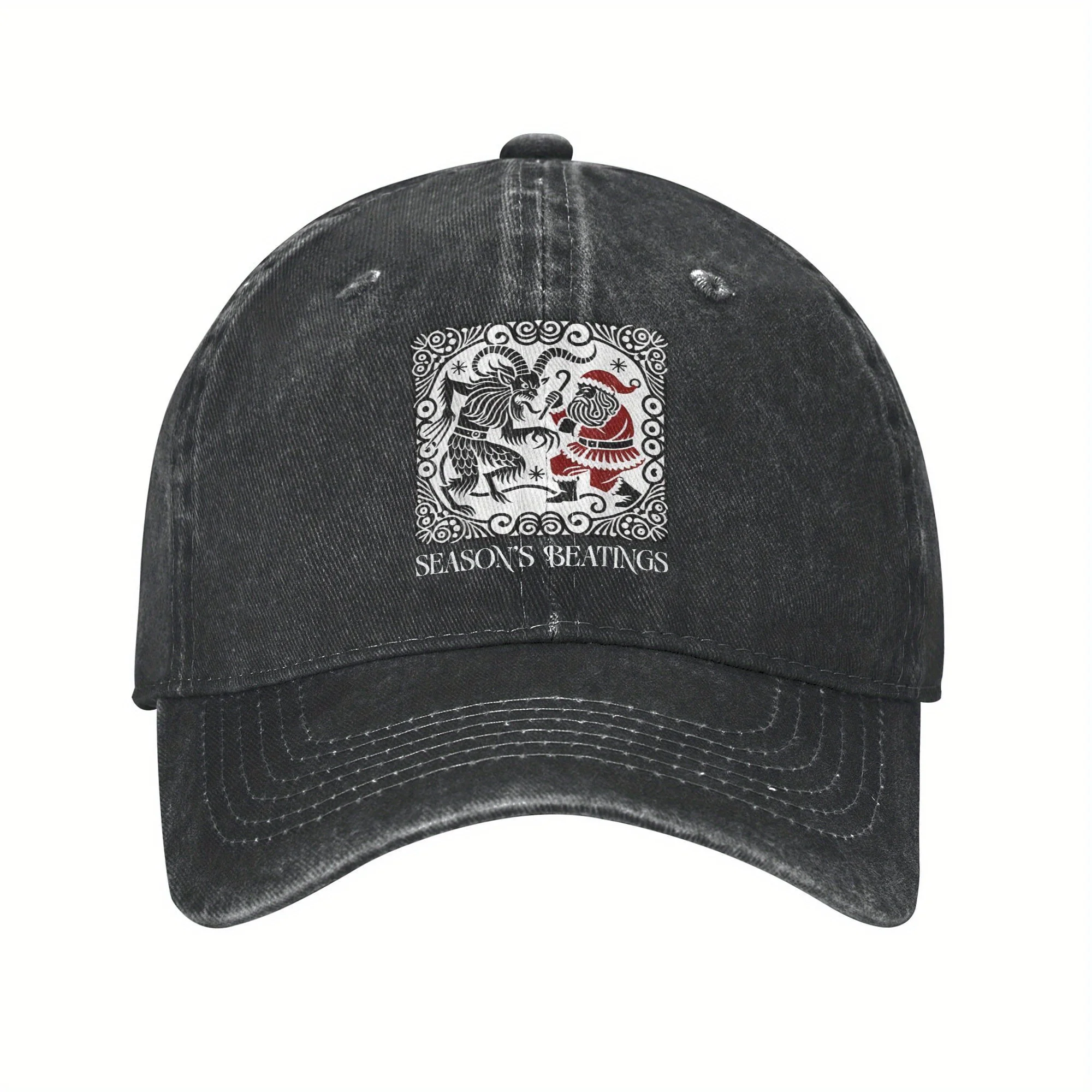 Krampus Vs Santa Season's Beatings Graphic Baseball Cap Polyester Distressed Vintage Casual Adjustable Cap