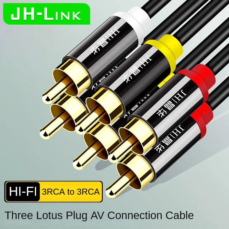 JH-LINK 3RCA To 3RCA Composite AV Cable Gold-Plated Hi-Fi Cord For TV, DVD, Projector