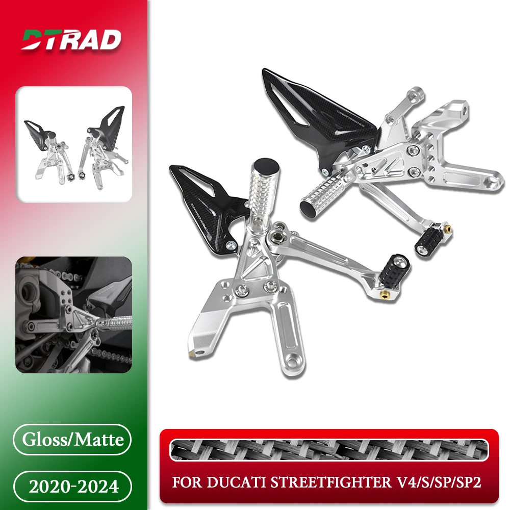 

For Ducati Streetfighter V4 V4S/SP/SP2 2020-2024 Motorcycle CNC Billet Adjustable Rearset Footrest Footpeg Set Carbon Heel Guard