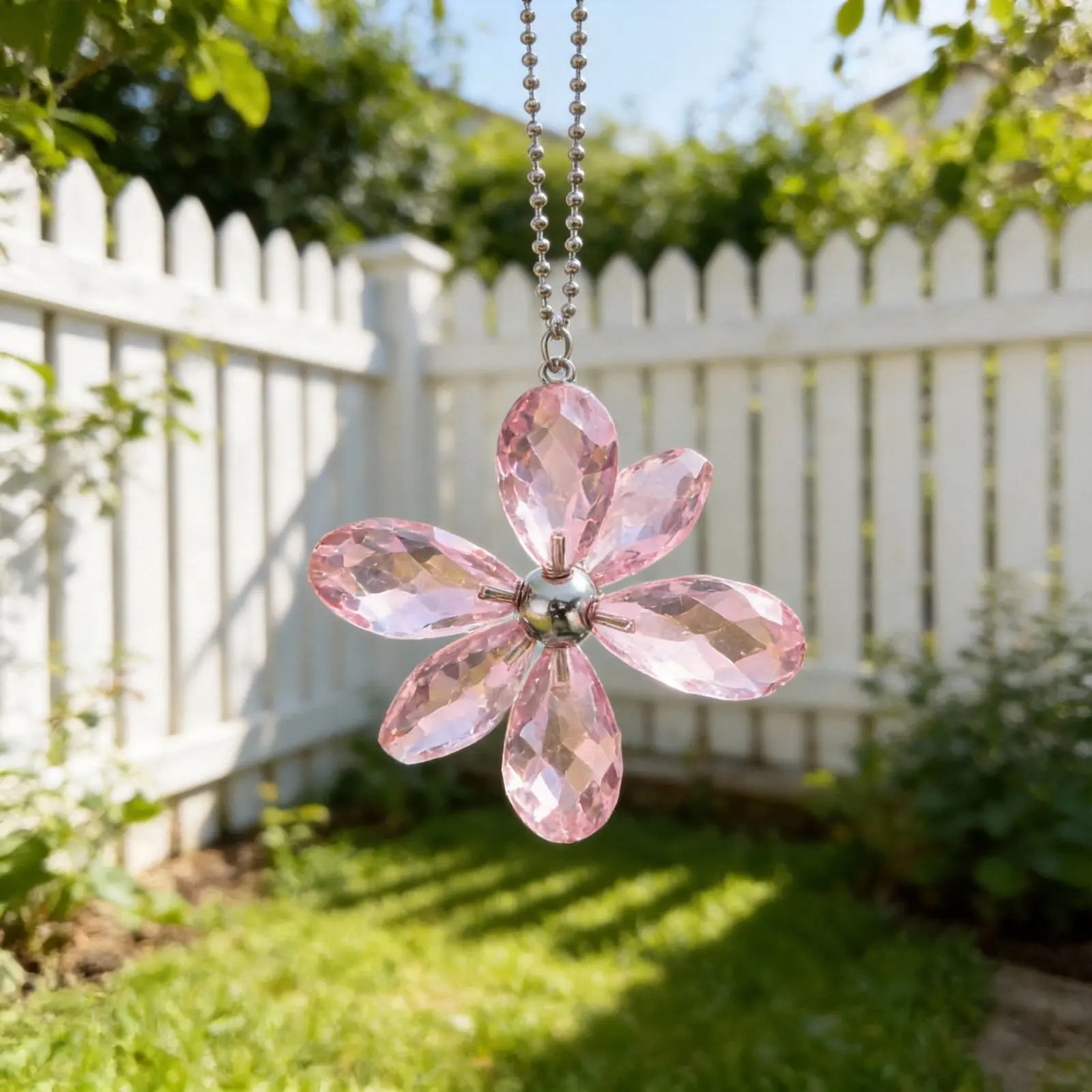 Decorative Crystal Flower Ceiling Fan Chain Pull Extender Hanging Suncatcher Pendant Outdoor Garden Light Catcher Fan Chain