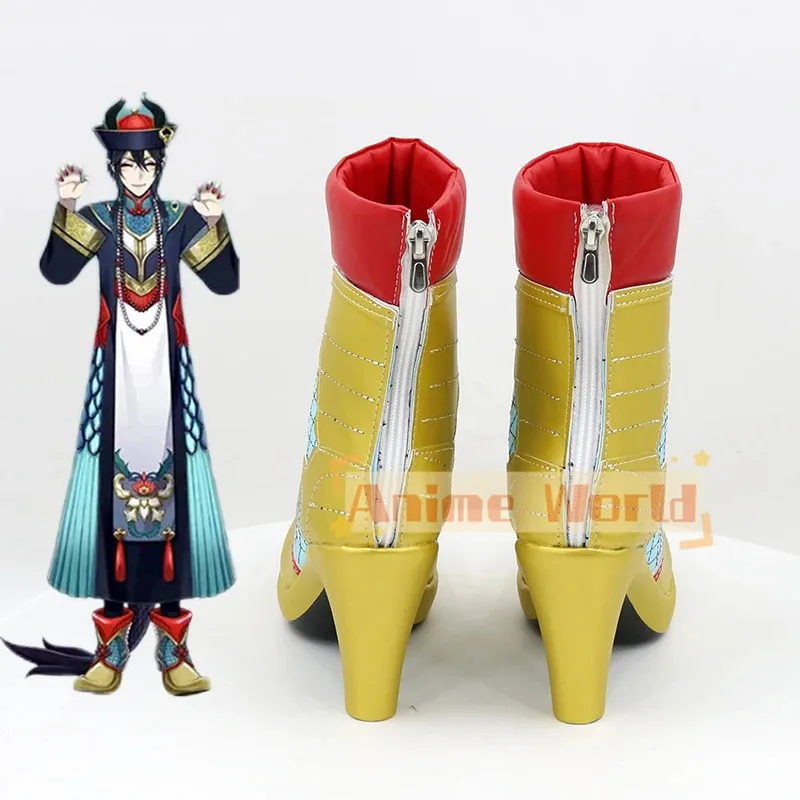 게임 Twisted Wonderland Silver Sebek 코스프레 신발 골든 하이힐 PU 신발 할로윈 카니발 부츠 코스프레 소품 맞춤 제작