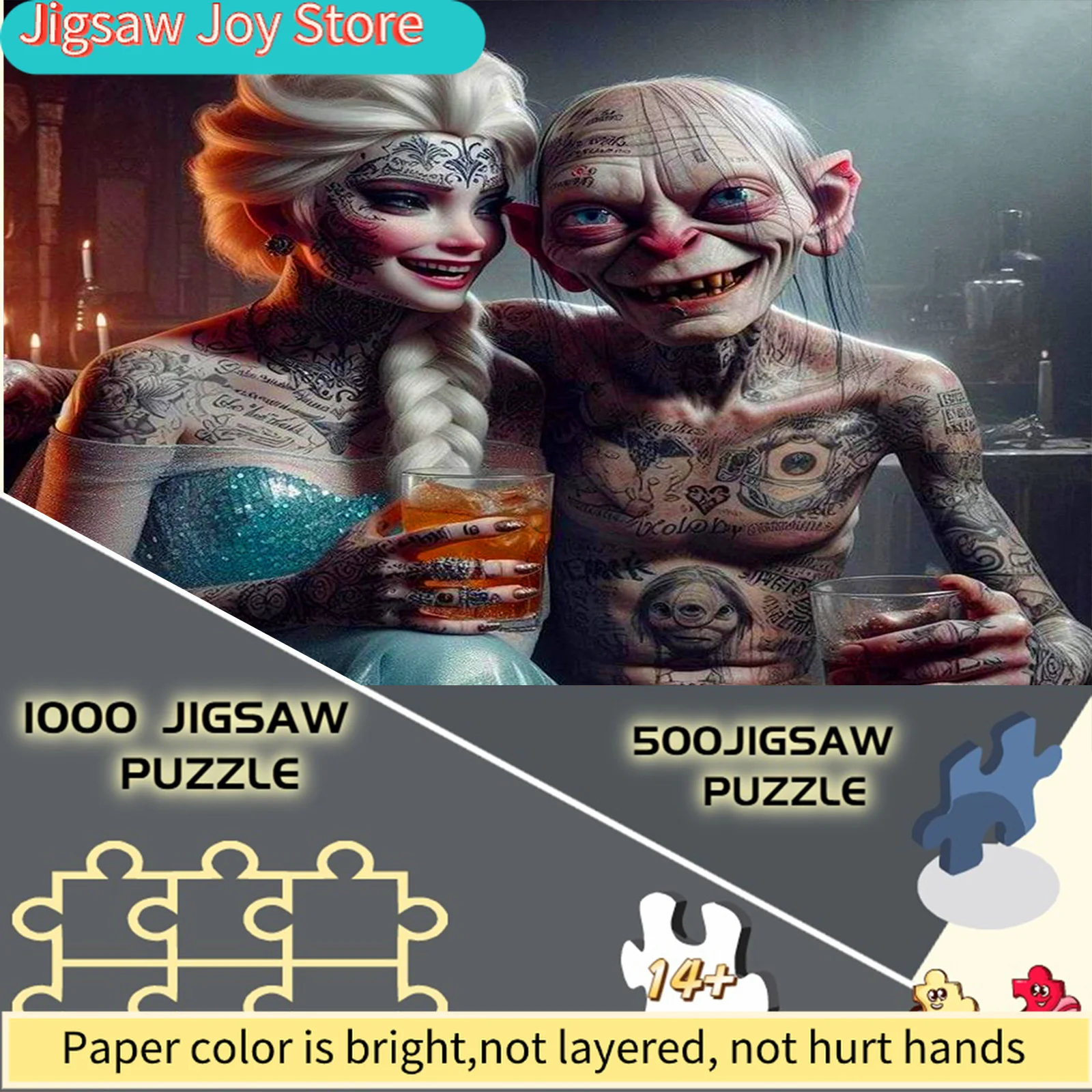 500pcs/Disney  Paper Puzzles, Puzzles, Large Puzzles, Adult Puzzles, Featuring a Tattooed Elsa, Perfect for Sweet Dates. Suita