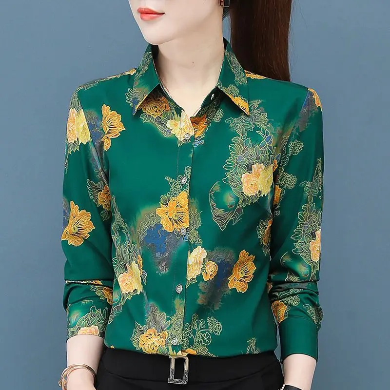 Vintage Printed Button Spliced All-match Floral Shirt Women\'s Clothing 2023 Spring New Oversized Korean Tops Office Lady Blouse